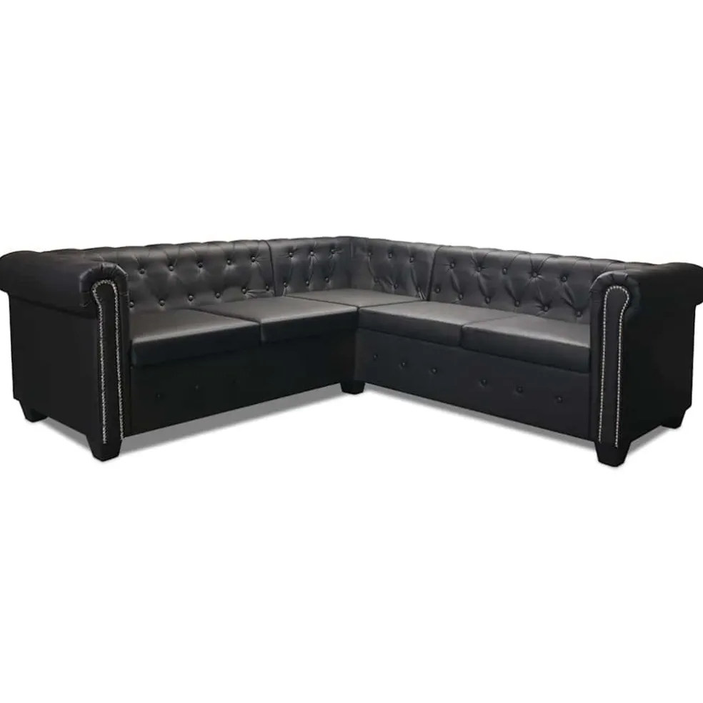 vidaXL Hoekbank 5-zits Chesterfield-stijl kunstleer zwart
