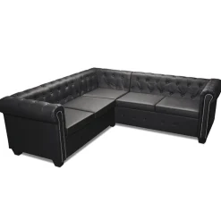 vidaXL Hoekbank 5-zits Chesterfield-stijl kunstleer zwart