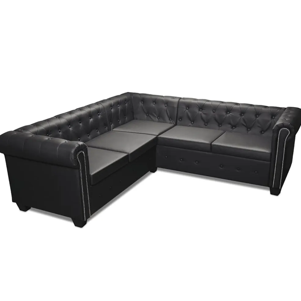 vidaXL Hoekbank 5-zits Chesterfield-stijl kunstleer zwart