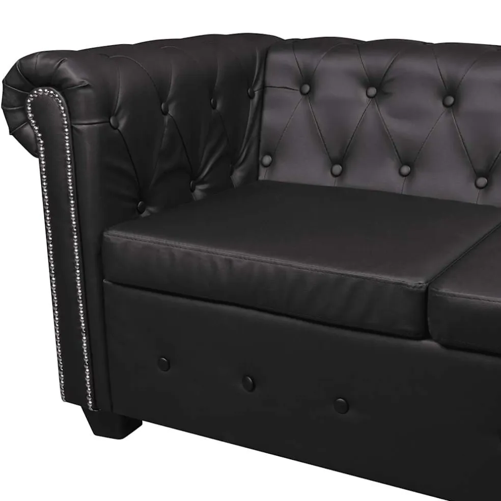 vidaXL Hoekbank 5-zits Chesterfield-stijl kunstleer zwart