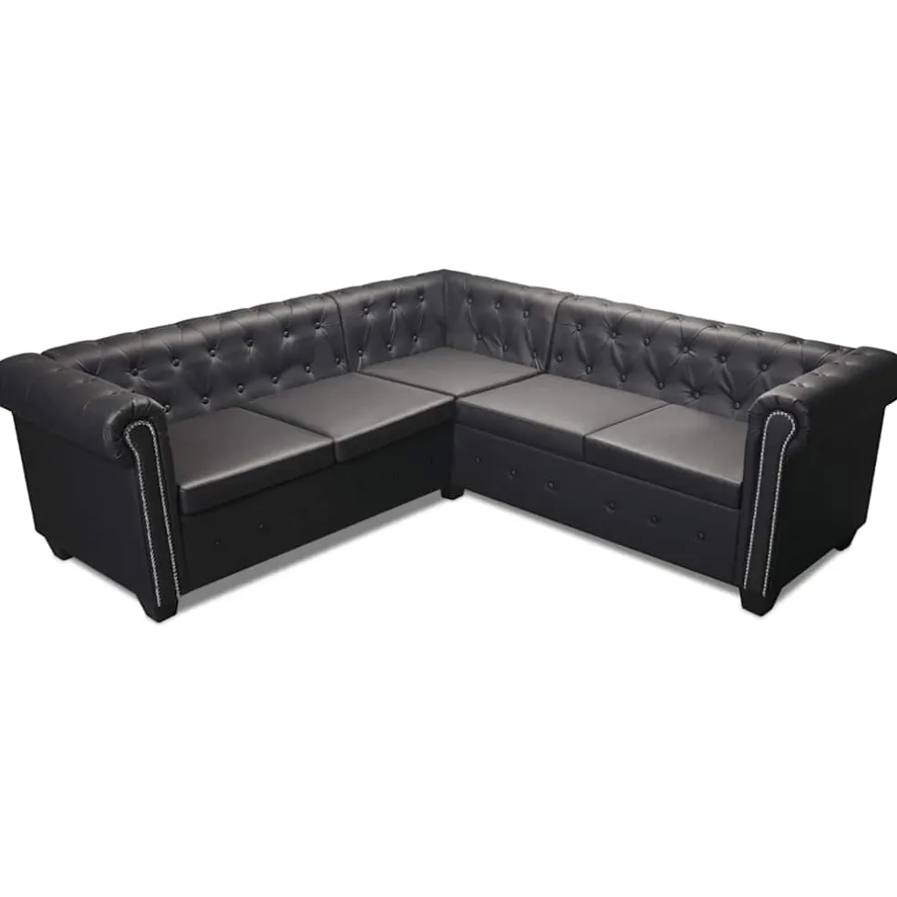 vidaXL Hoekbank 5-zits Chesterfield-stijl kunstleer zwart