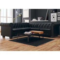 vidaXL Hoekbank 5-zits Chesterfield-stijl kunstleer zwart
