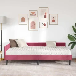 vidaXL Hoekbedframe met Matras 2 st Wijnrood 90 x 190 cm Fluweel