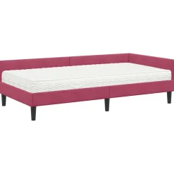 vidaXL Hoekbedframe met Matras 2 st Wijnrood 90 x 190 cm Fluweel