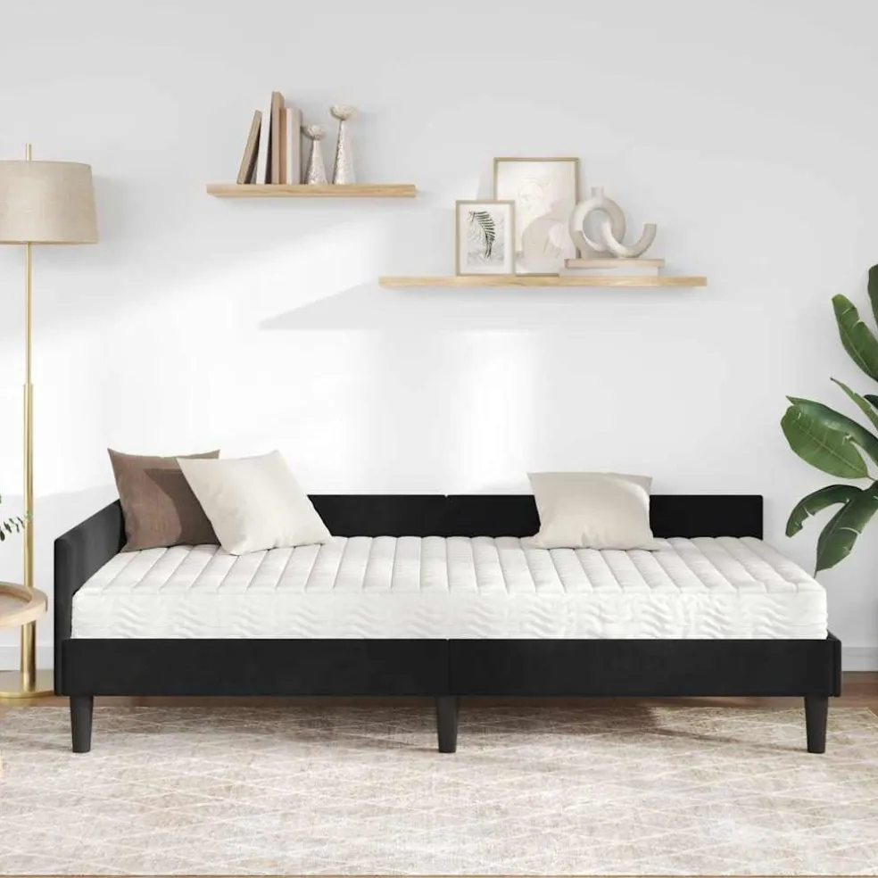 vidaXL Hoekbedframe met Matras 2 st Zwart 80 x 200 cm Fluweel