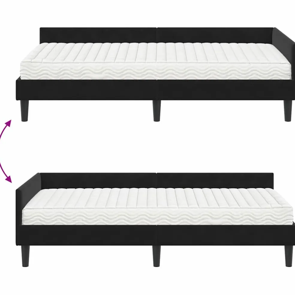vidaXL Hoekbedframe met Matras 2 st Zwart 80 x 200 cm Fluweel