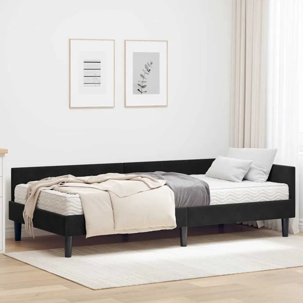 vidaXL Hoekbedframe met Matras 2 st Zwart 80 x 200 cm Fluweel