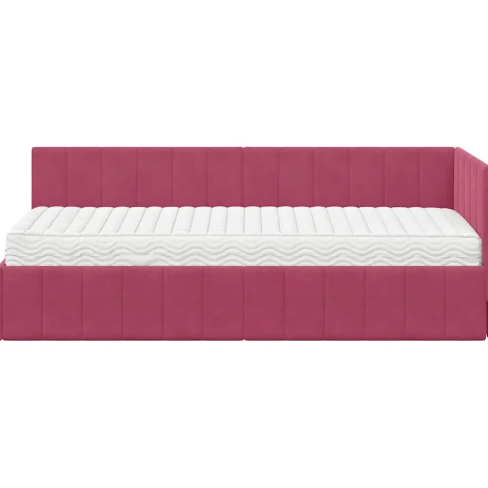vidaXL Hoekbedframe met Matras 2 st Wijnrood 80 x 200 cm Fluweel