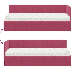 vidaXL Hoekbedframe met Matras 2 st Wijnrood 80 x 200 cm Fluweel