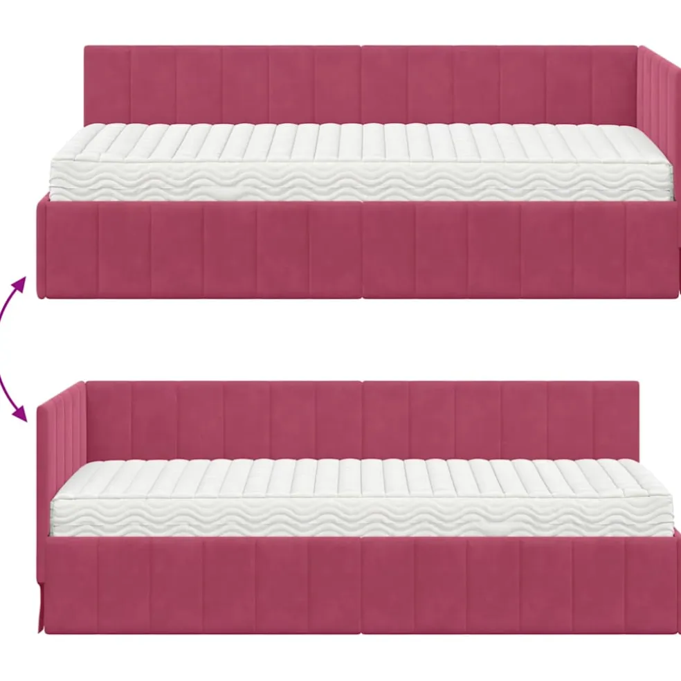 vidaXL Hoekbedframe met Matras 2 st Wijnrood 80 x 200 cm Fluweel