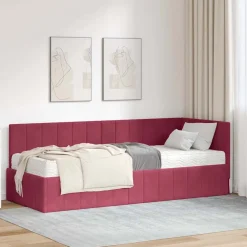 vidaXL Hoekbedframe met Matras 2 st Wijnrood 80 x 200 cm Fluweel