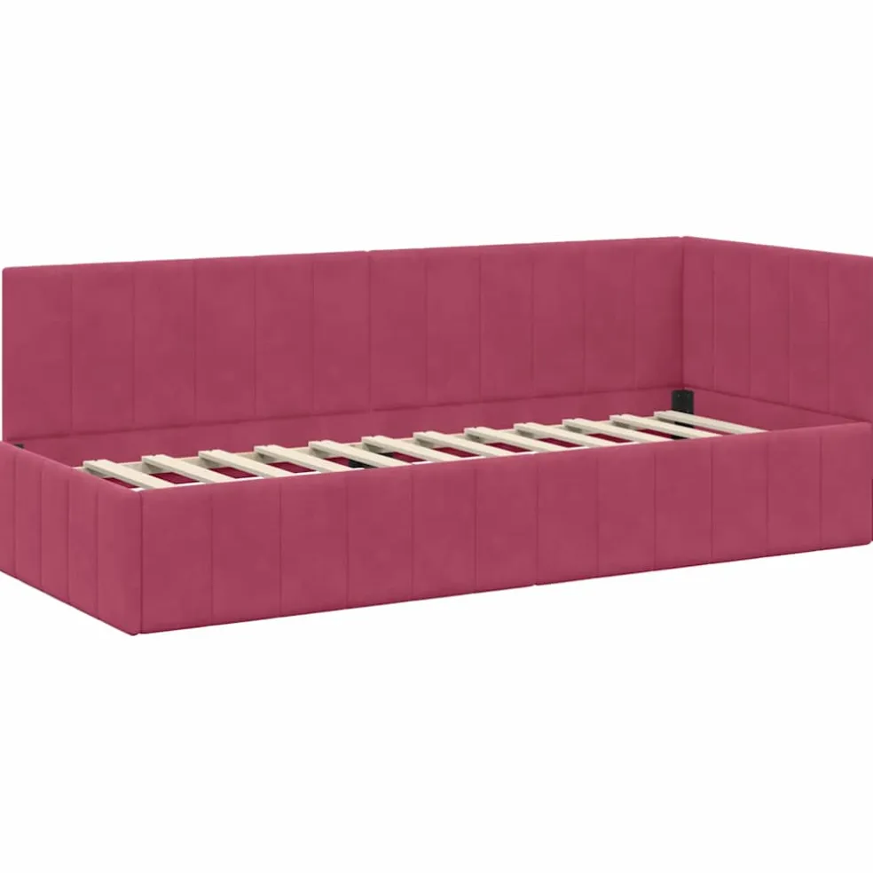 vidaXL Hoekbedframe met Matras 2 st Wijnrood 80 x 200 cm Fluweel