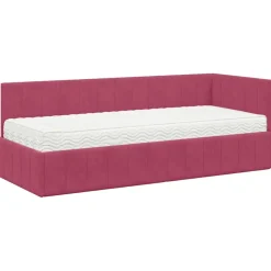 vidaXL Hoekbedframe met Matras 2 st Wijnrood 80 x 200 cm Fluweel