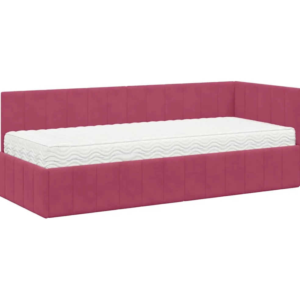 vidaXL Hoekbedframe met Matras 2 st Wijnrood 80 x 200 cm Fluweel