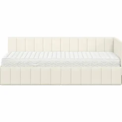 vidaXL Hoekbedframe met Matras 2 st Crème 80 x 200 cm Fluweel