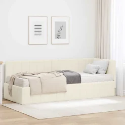 vidaXL Hoekbedframe met Matras 2 st Crème 80 x 200 cm Fluweel