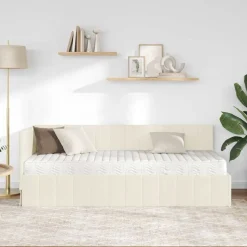vidaXL Hoekbedframe met Matras 2 st Crème 80 x 200 cm Fluweel