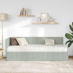 vidaXL Hoekbedframe met Matras 2 st Lichtgrijs 80 x 200 cm Fluweel