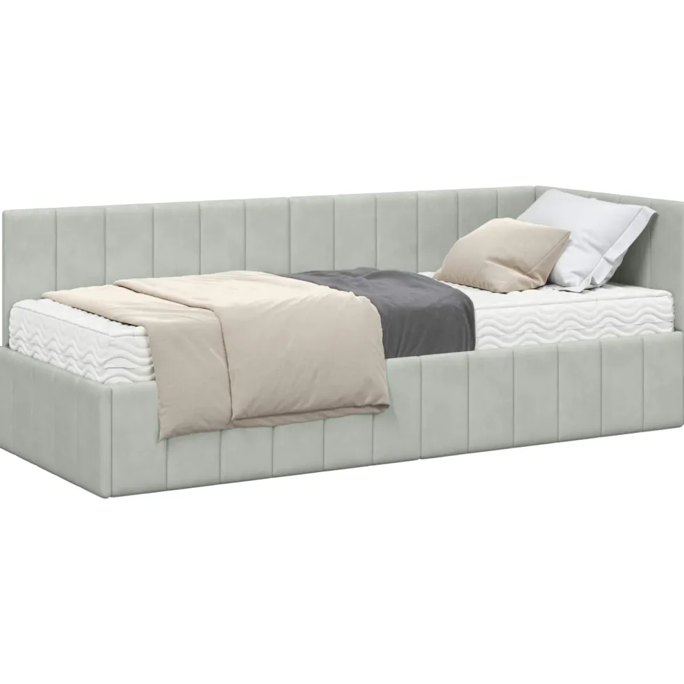 vidaXL Hoekbedframe met Matras 2 st Lichtgrijs 80 x 200 cm Fluweel