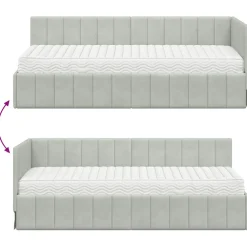 vidaXL Hoekbedframe met Matras 2 st Lichtgrijs 80 x 200 cm Fluweel