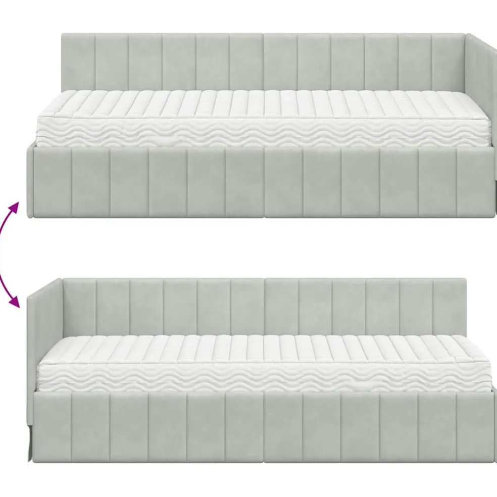 vidaXL Hoekbedframe met Matras 2 st Lichtgrijs 80 x 200 cm Fluweel