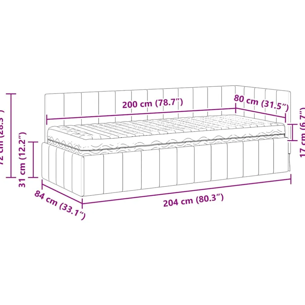 vidaXL Hoekbedframe met Matras 2 st Lichtgrijs 80 x 200 cm Fluweel