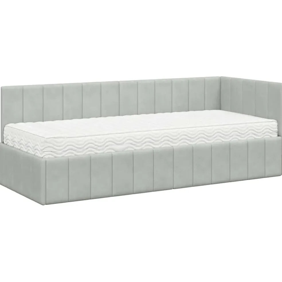 vidaXL Hoekbedframe met Matras 2 st Lichtgrijs 80 x 200 cm Fluweel