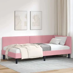 vidaXL Hoekbedframe Roze 80 x 200 cm Fluweel