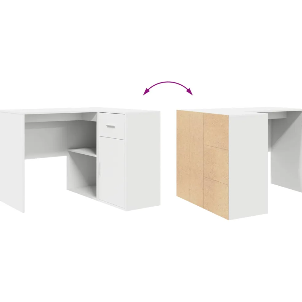 vidaXL Hoekbureau met lade met plank met opslag Wit 102 x 88 x 75 cm