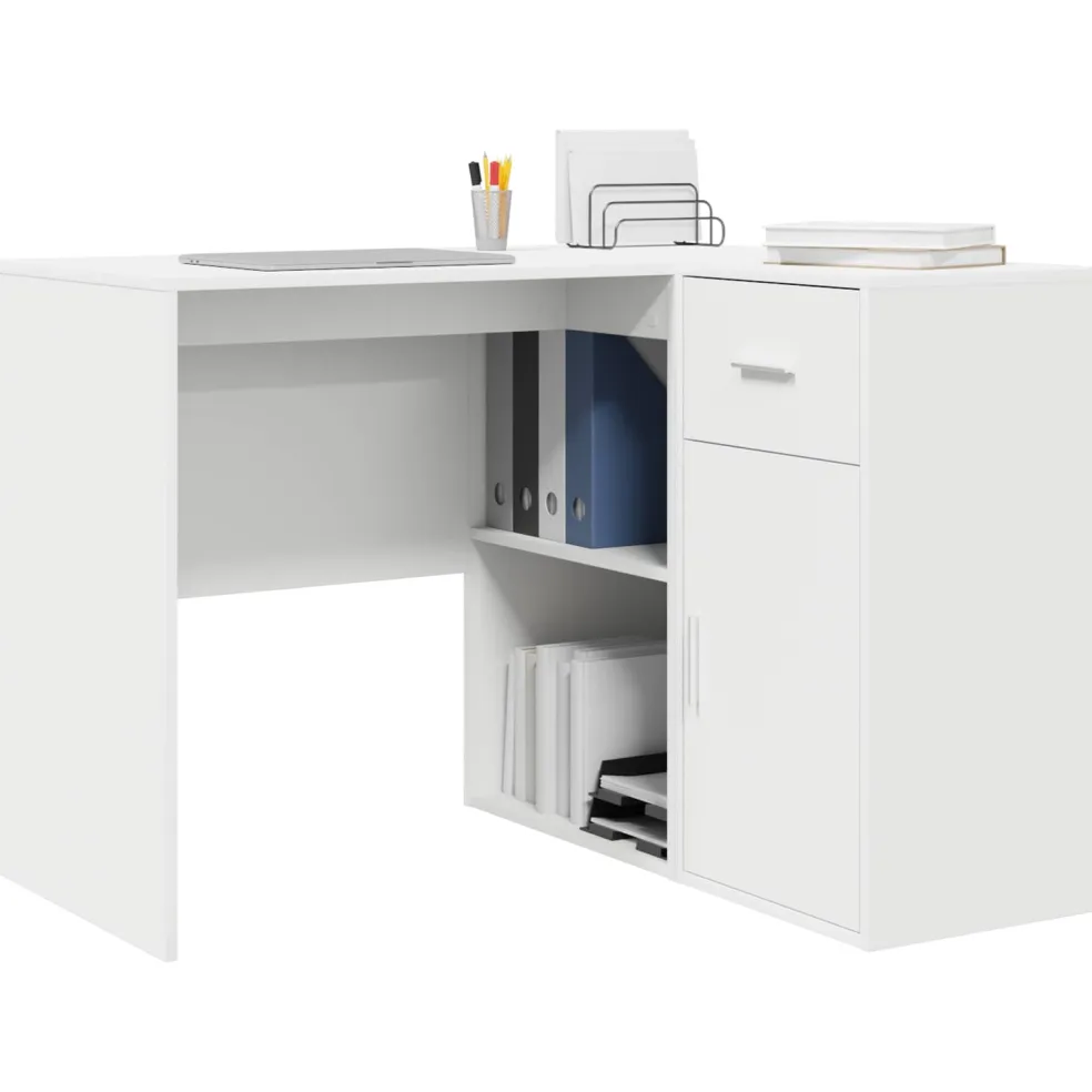 vidaXL Hoekbureau met lade met plank met opslag Wit 102 x 88 x 75 cm