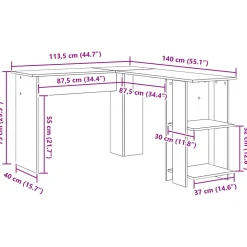 vidaXL Hoekbureau Wit Bewerkt hout 140 x 113,5 x 75 cm
