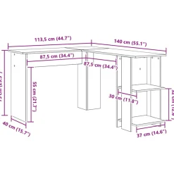 vidaXL Hoekbureau Wit Bewerkt hout 140 x 113,5 x 75 cm