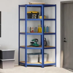 vidaXL Hoekrek 5-laags staal en bewerkt hout blauw