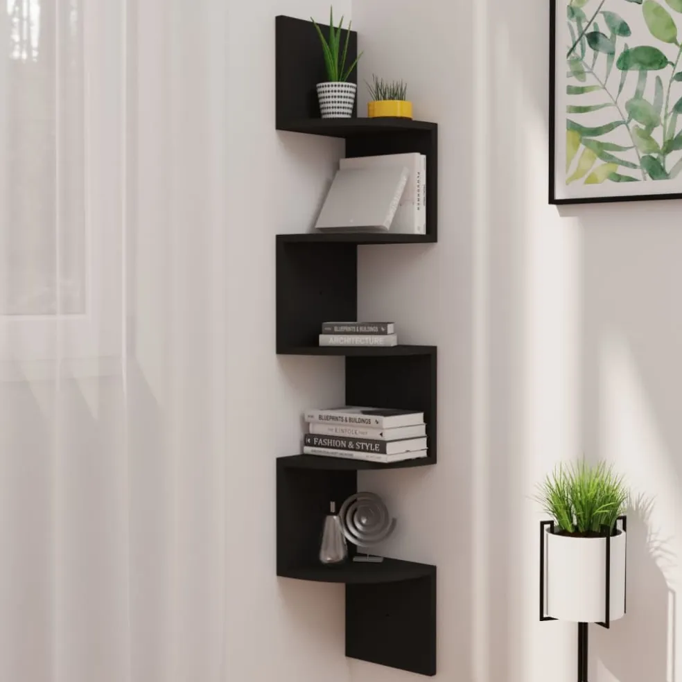 vidaXL Hoekwandschap 19x19x123 cm bewerkt hout zwart