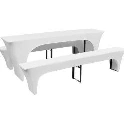 vidaXL Hoes voor biertafel en banken 225x50x80 cm stretch wit 3 st
