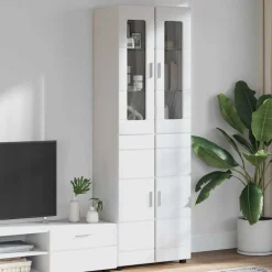 vidaXL Hoge kast FLORIN 60 x 35 x 182 cm Hoogglans wit Bewerkt hout