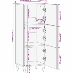 vidaXL Hoge kast met plank Zwart 40 x 33 x 110 cm Massief Mango Hout