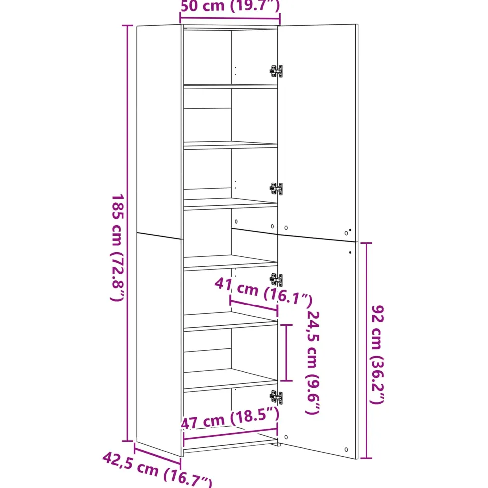 vidaXL Hoge kast Oudhout 50 x 42,5 x 185 cm