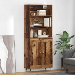 vidaXL Hoge kast Oud Hout 69,5 x 34 x 180 cm Bewerkt hout