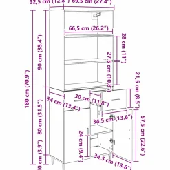 vidaXL Hoge kast 2 st Zwart Eiken 69,5 x 34 x 180 cm Bewerkt hout