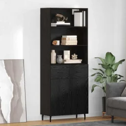 vidaXL Hoge kast 2 st Zwart Eiken 69,5 x 34 x 180 cm Bewerkt hout