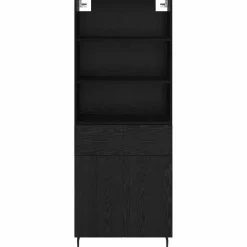 vidaXL Hoge kast 2 st Zwart Eiken 69,5 x 34 x 180 cm Bewerkt hout