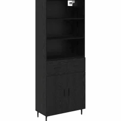 vidaXL Hoge kast 2 st Zwart Eiken 69,5 x 34 x 180 cm Bewerkt hout