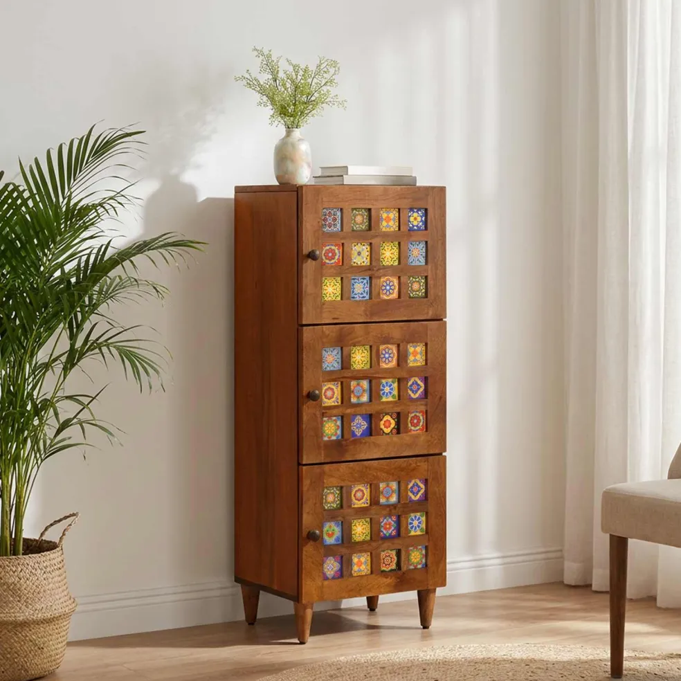 vidaXL Hoge kast Walnotenhout 40 x 33 x 110 cm Massief Mango Hout
