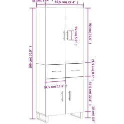 vidaXL Hoge kast 69,5x34x180 cm bewerkt hout wit