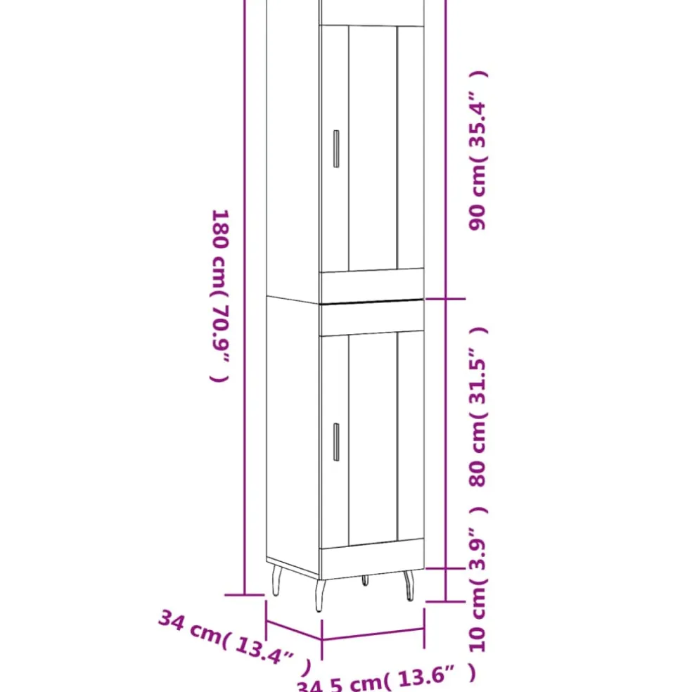 vidaXL Hoge kast 34,5x34x180 cm bewerkt hout wit