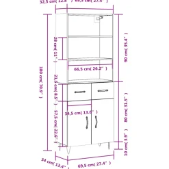 vidaXL Hoge kast 69,5x34x180 cm bewerkt hout grijs sonoma eikenkleurig