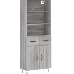 vidaXL Hoge kast 69,5x34x180 cm bewerkt hout grijs sonoma eikenkleurig