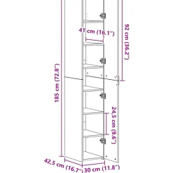 vidaXL Hoge kast Zwart Eiken 30 x 42,5 x 185 cm