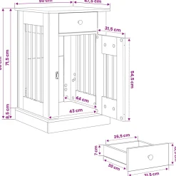 vidaXL Hond Bench Meubel Zwart eiken 50 x 47,5 x 80 cm Bewerkt hout